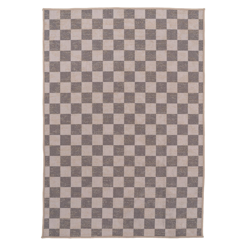 Washable Brown Checkerboard Jute Style Rug - Juno