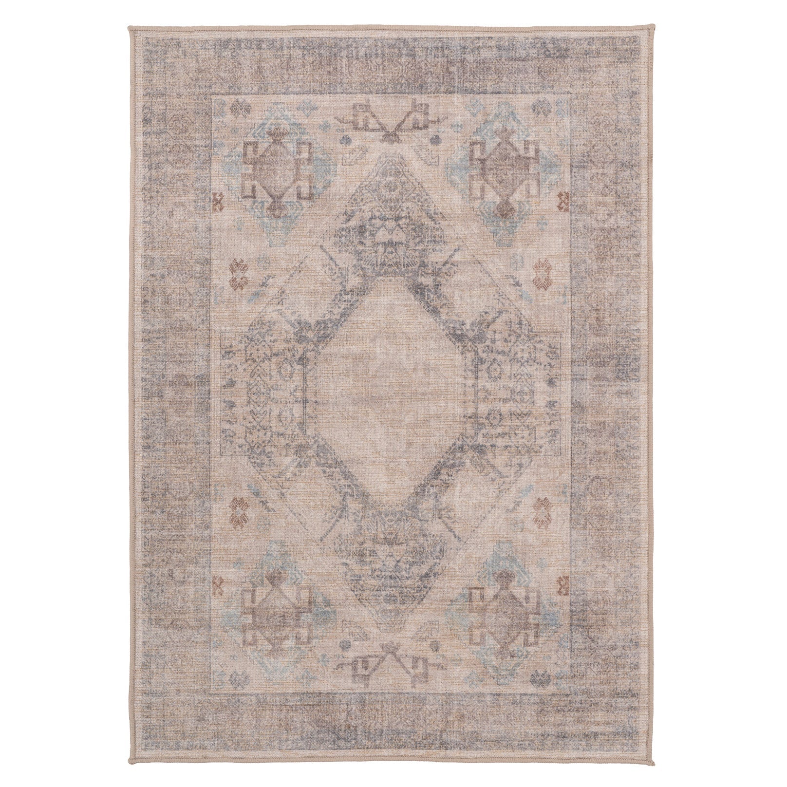 Washable Greige Blue Jute Style Rug - Ruah
