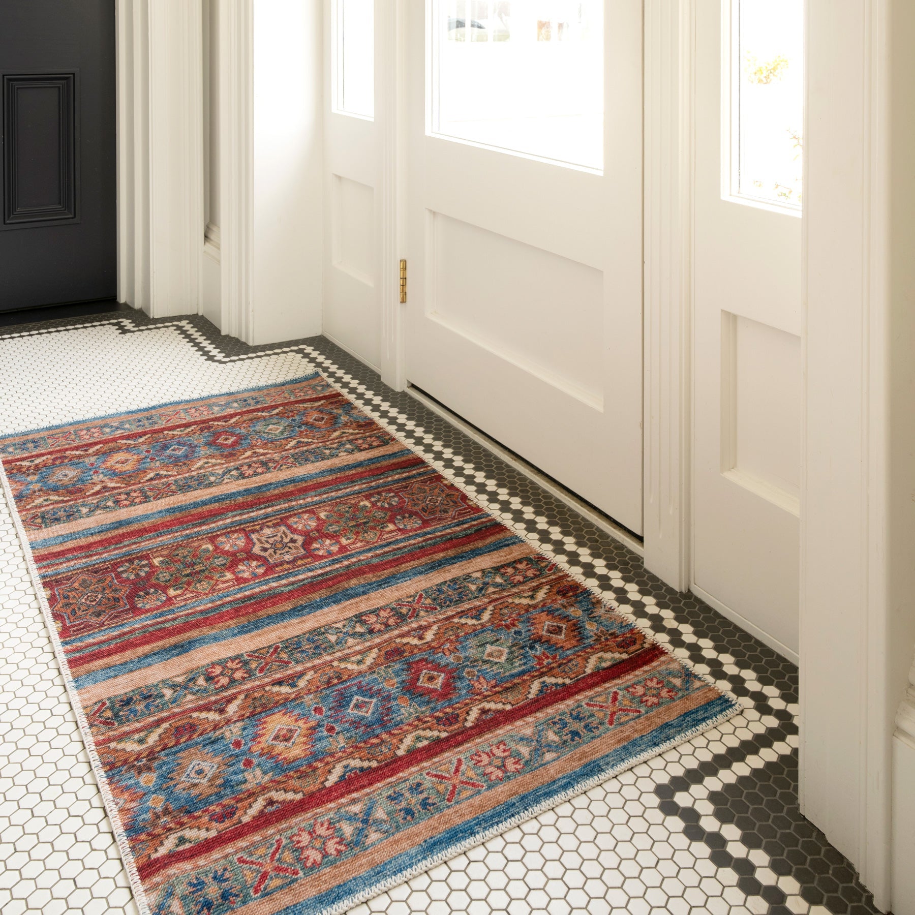 Washable Looped Multicolour Boho Rug - Alia
