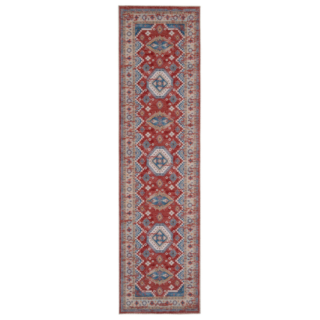 Washable Looped Red Vintage Runner - Anais