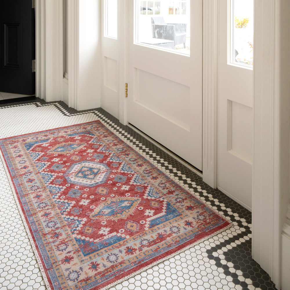 Washable Looped Red Doormat - Anais