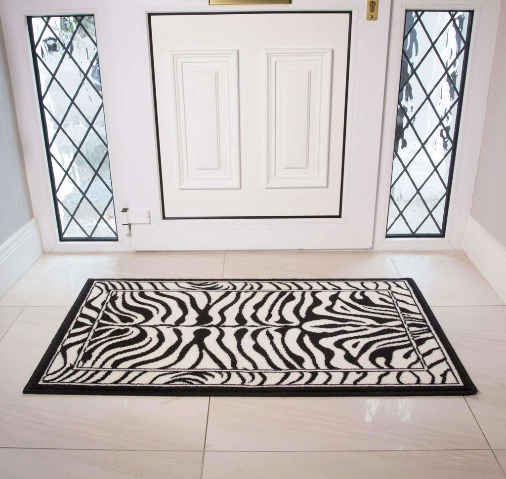 Black White Animal Zebra Print Runner Rug